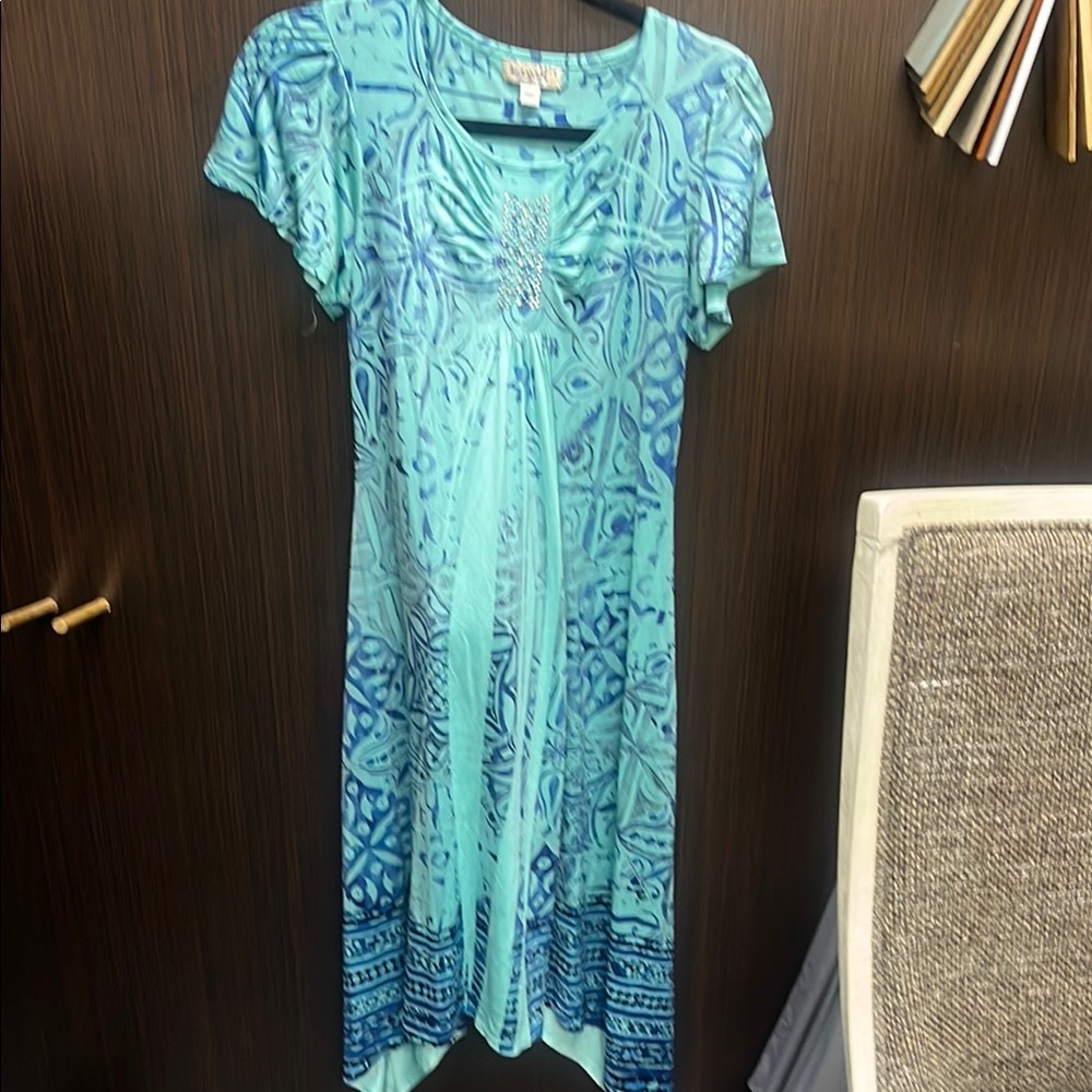 Emerald Blue Flutter Sleeve Sundress Resort Wear